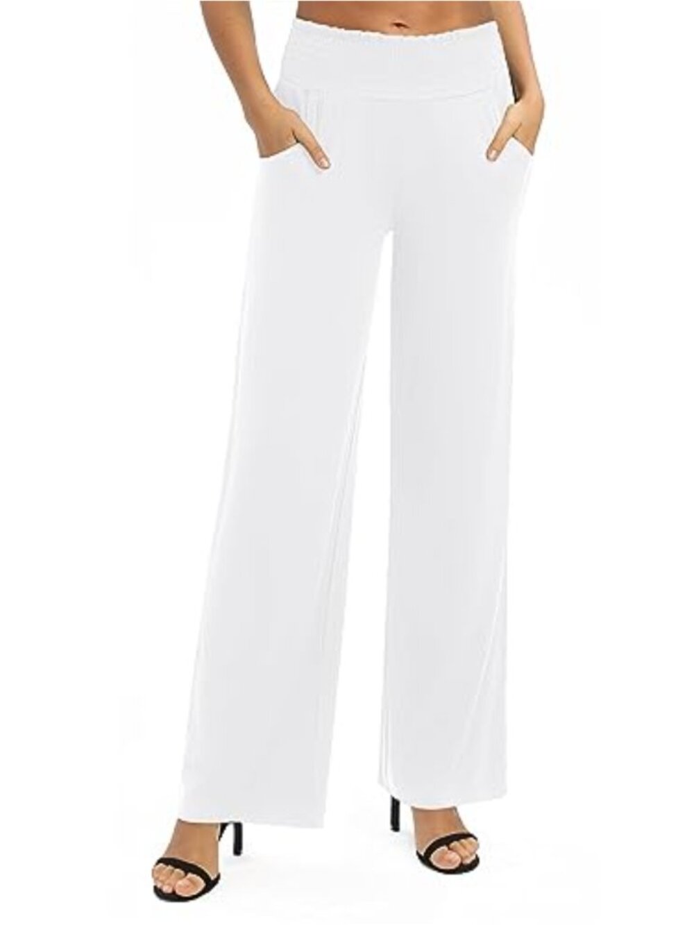 High Waist Wide Leg Palazzo Lounge Pants with Pockets Stretchy Casual